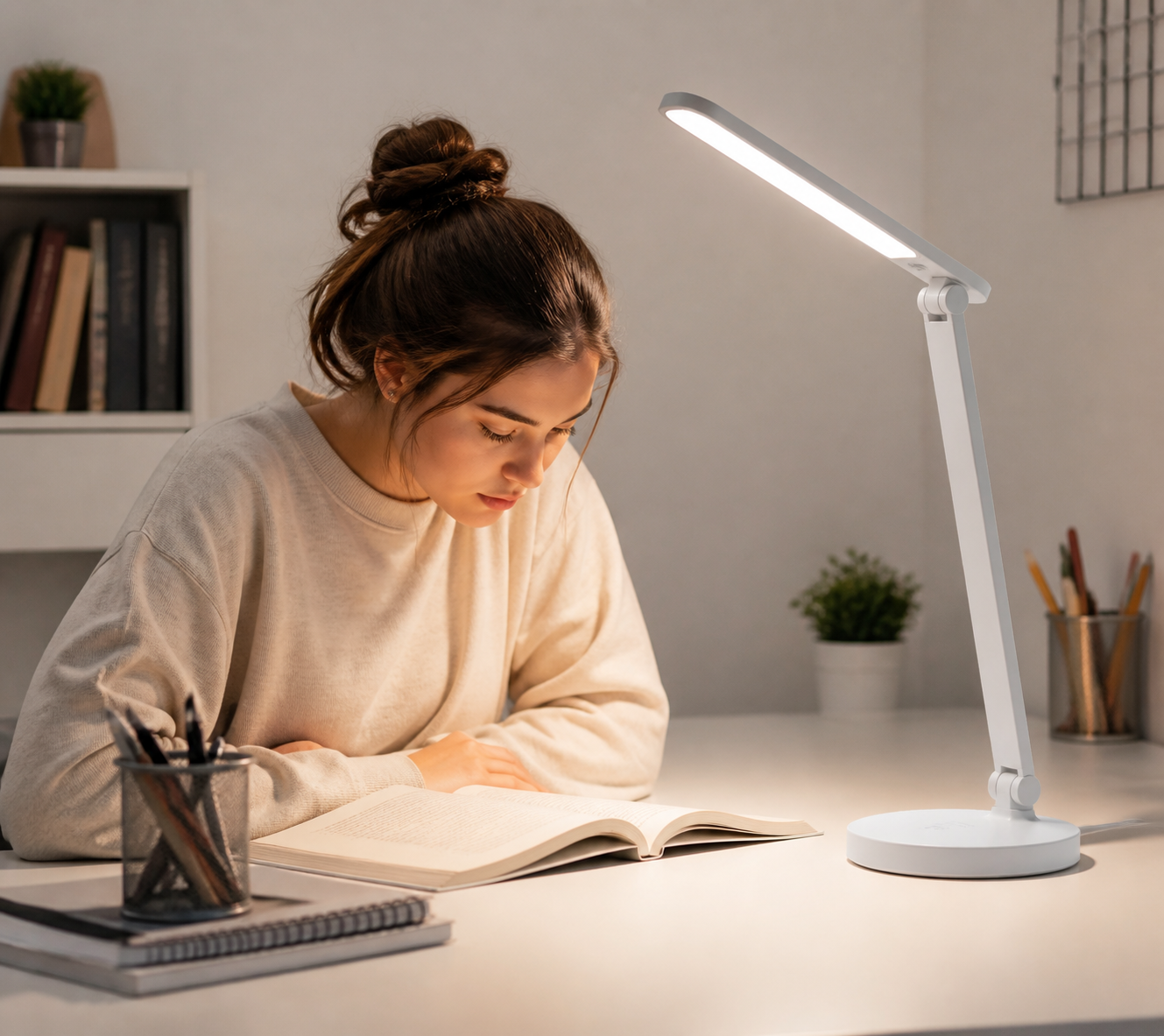 LumiGo lamp lighting a study desk